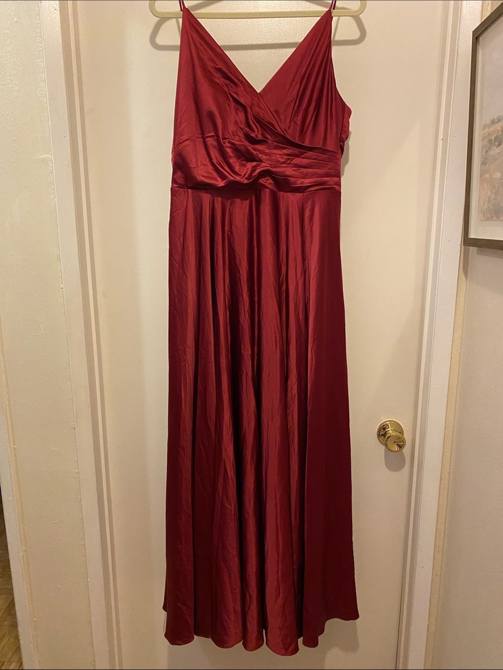 Sleeveless Burgundy Satin Maxi Dress with V-Neck